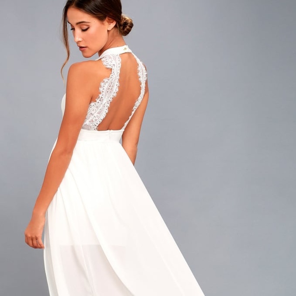 Lulu “Angel Kisses” Lace Backless Halter MaxiDress - Picture 13 of 13